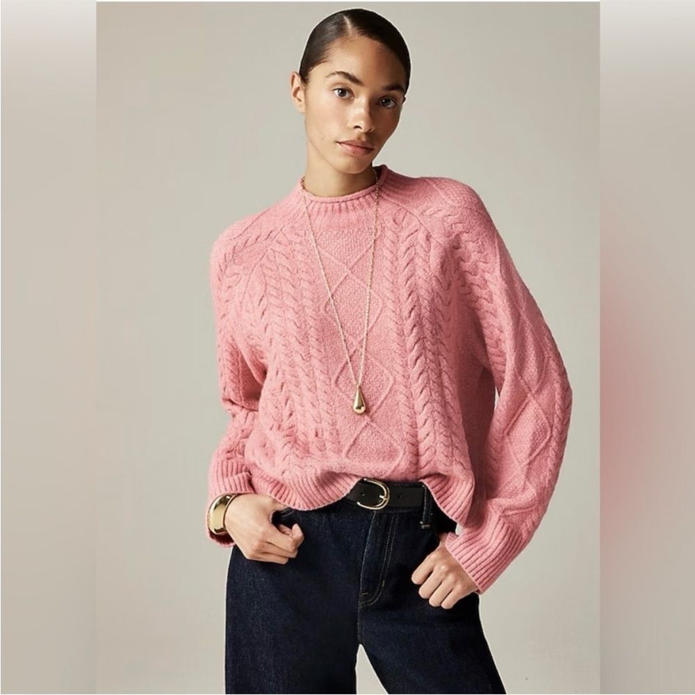 J.Crew Cable-knit Rollneck Wool Blend Sweater Supersoft Yarn Dusty Rose Pink L